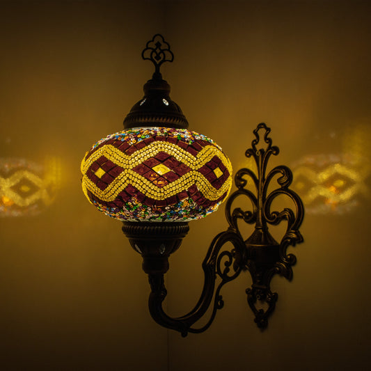 Turkish Moroccan Mosaic Wall Sconce Lamp with Bronze Base - D