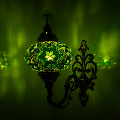 Turkish Moroccan Mosaic Wall Sconce Lamp with Bronze Base - B