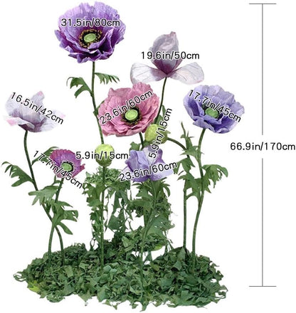 Giant Flowers for Decoration, 9Pcs Set Large Flowers with Stems and Stands, Large Special Fiber Paper Flower, Big Flowers for Decorations, Flower Wedding Party Decor Props
