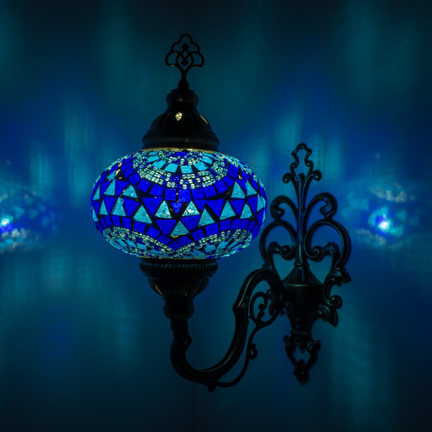 Turkish Moroccan Mosaic Wall Sconce Lamp with Bronze Base - D