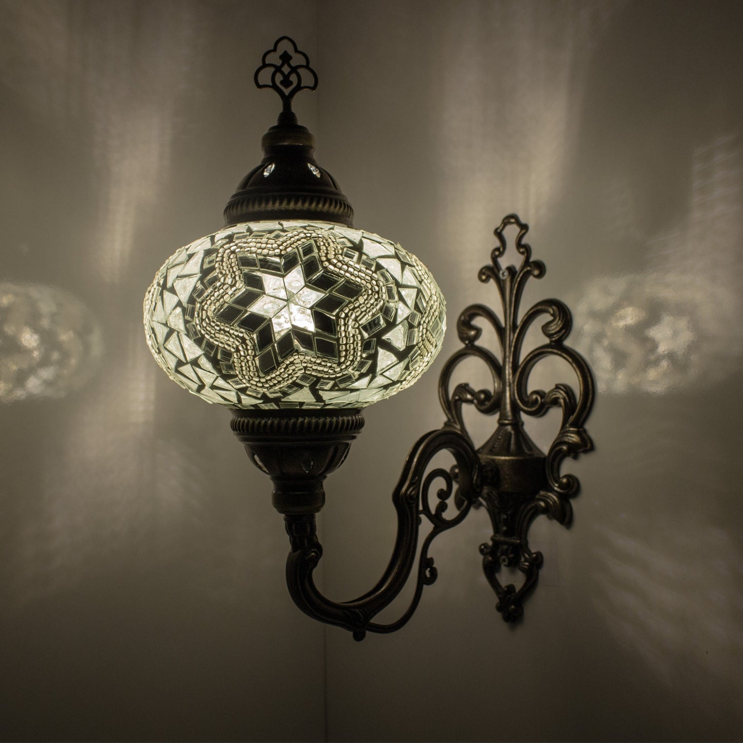 Turkish Moroccan Mosaic Wall Sconce Lamp with Bronze Base - B