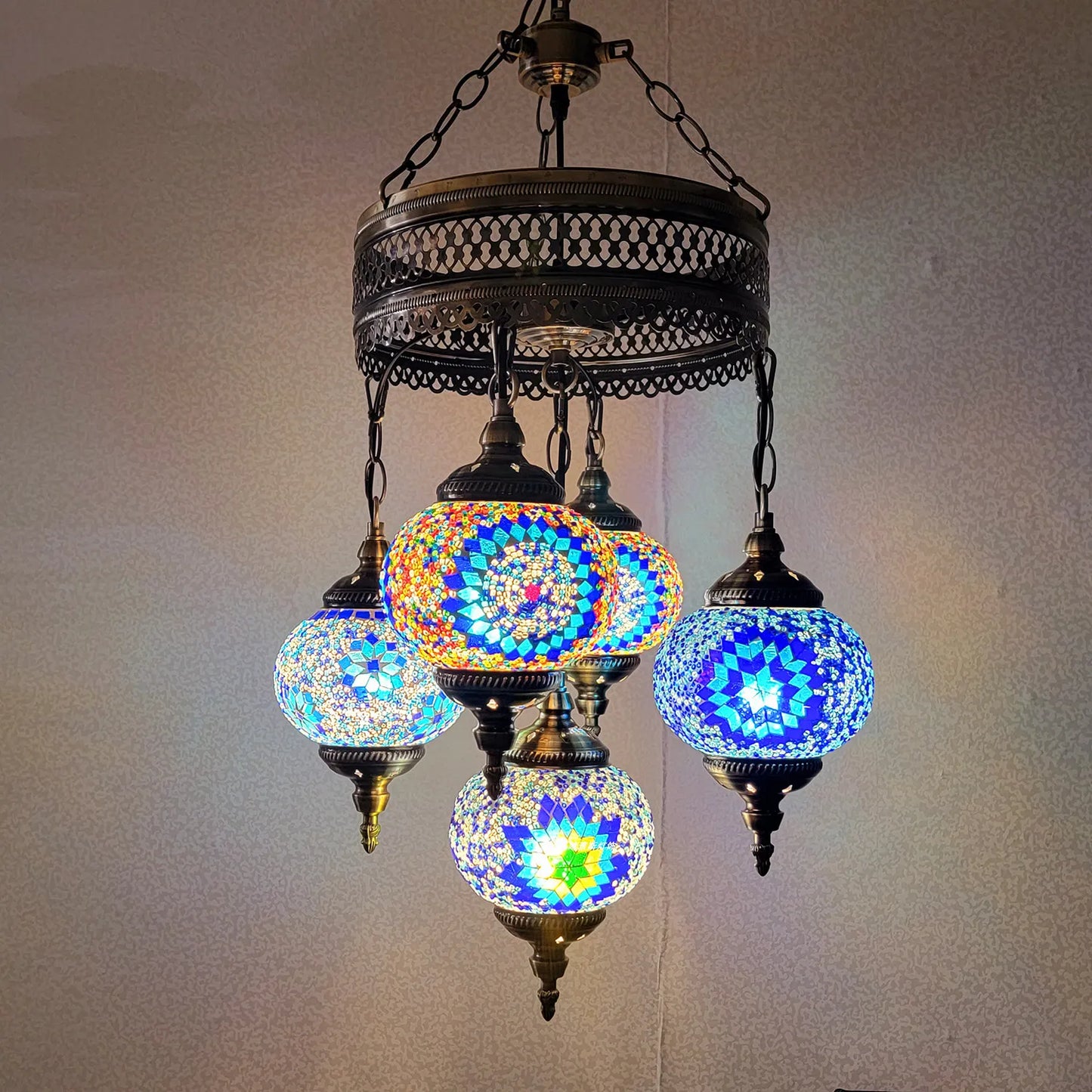 5 Ball Turkish Lamps Mosaic Chandeliers - 3
