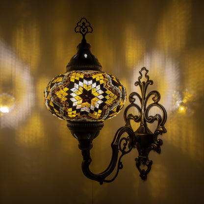 Turkish Moroccan Mosaic Wall Sconce Lamp with Bronze Base - C