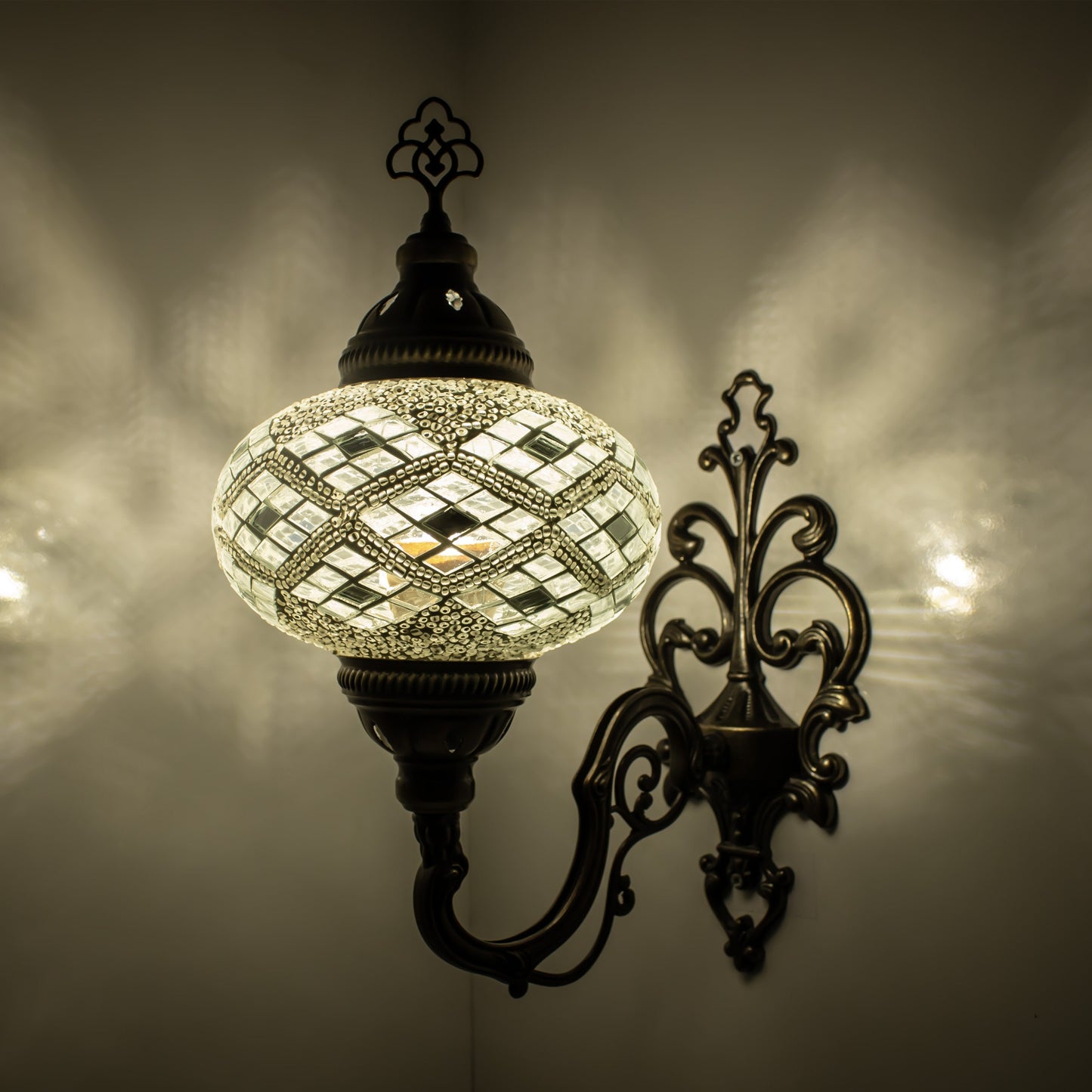 Turkish Moroccan Mosaic Wall Sconce Lamp with Bronze Base - D