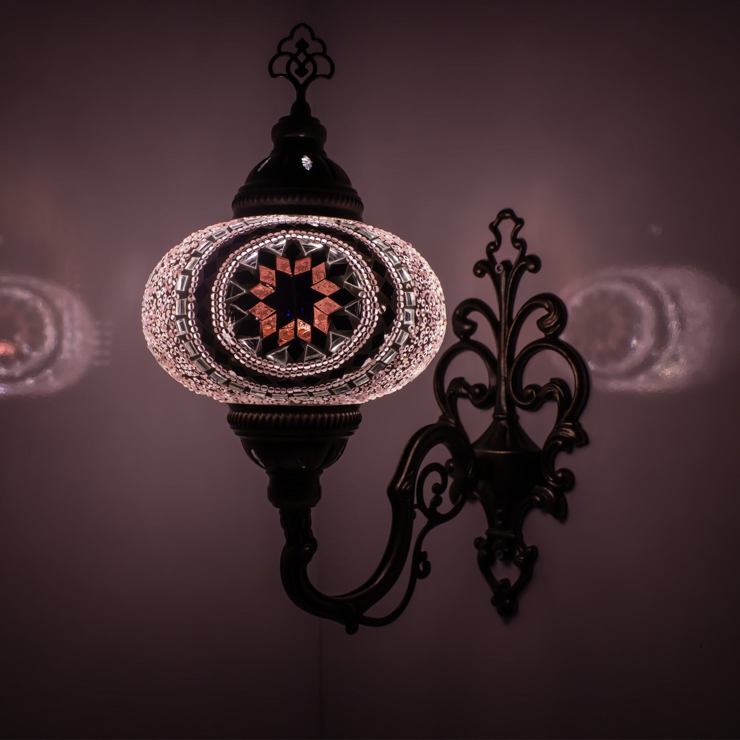 Turkish Moroccan Mosaic Wall Sconce Lamp with Bronze Base - C