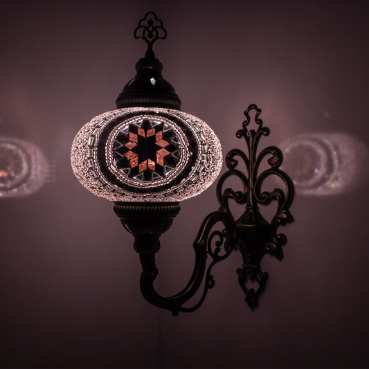Turkish Moroccan Mosaic Wall Sconce Lamp with Bronze Base - C