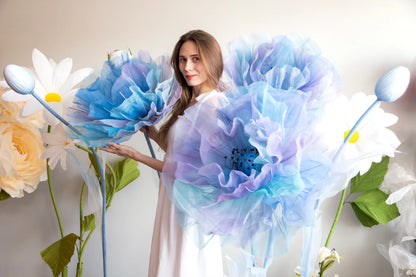 Silk Organza Ombre Lilac Blue Giant Flowers