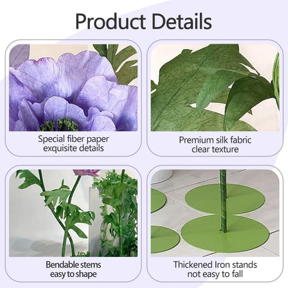 Giant Flowers for Decoration, 9Pcs Set Large Flowers with Stems and Stands, Large Special Fiber Paper Flower, Big Flowers for Decorations, Flower Wedding Party Decor Props