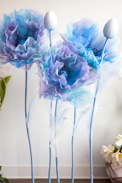 Silk Organza Ombre Lilac Blue Giant Flowers