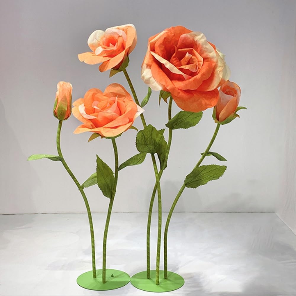 Giant Flowers for Decoration, 5-Pack Large Pink Artificial Flowers with Stems and Stands, 5.9Ft, Various Sizes, Bold and Festive Style, Perfect for Wedding, Party, Home Decor, Photography Props