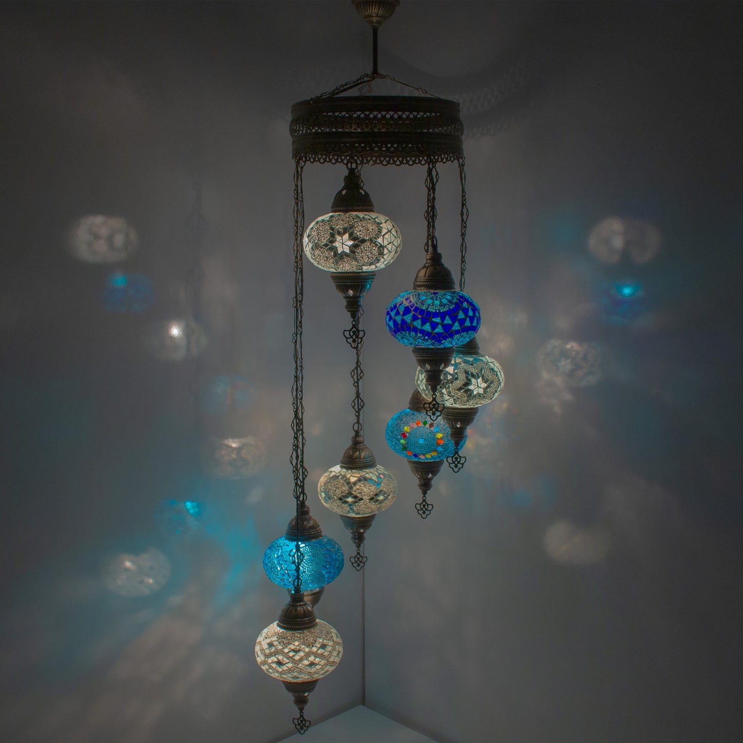 7 Globes Turkish Mosaic Pendant Lamp