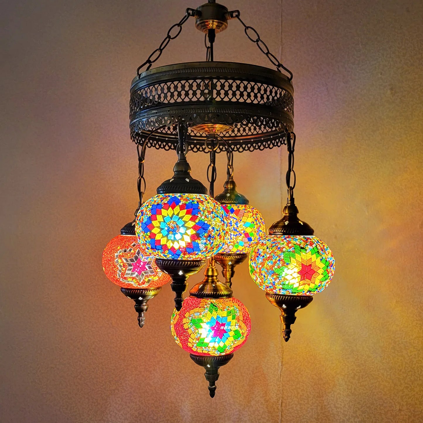 5 Ball Turkish Lamps Mosaic Chandeliers - 3