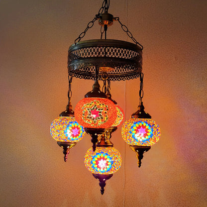 5 Ball Turkish Lamps Mosaic Chandeliers - 3