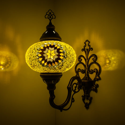 Turkish Moroccan Mosaic Wall Sconce Lamp with Bronze Base - C