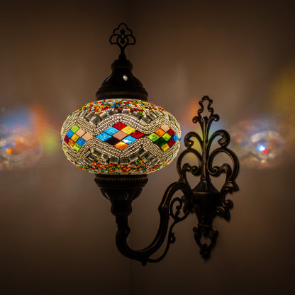 Turkish Moroccan Mosaic Wall Sconce Lamp with Bronze Base - D