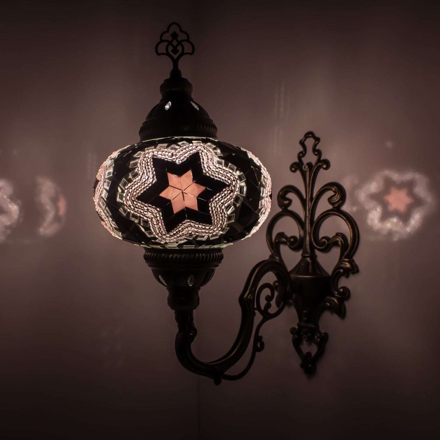 Turkish Moroccan Mosaic Wall Sconce Lamp with Bronze Base - B