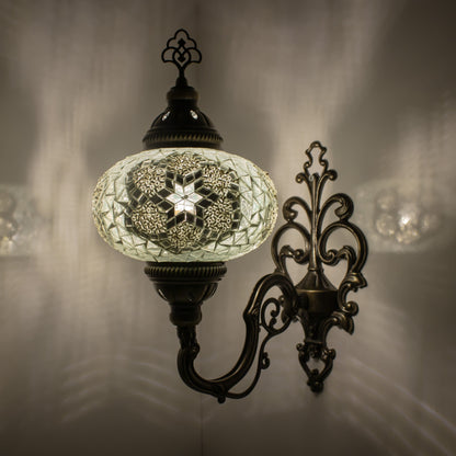 Turkish Moroccan Mosaic Wall Sconce Lamp with Bronze Base - B
