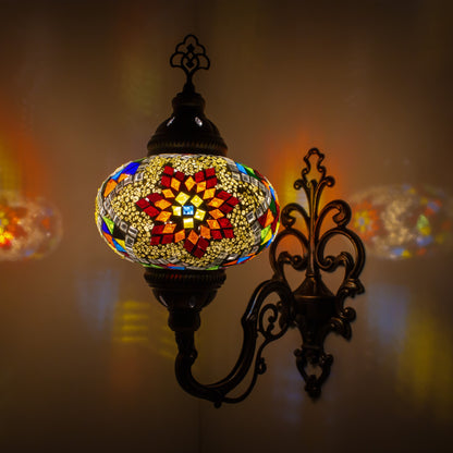 Turkish Moroccan Mosaic Wall Sconce Lamp with Bronze Base - B