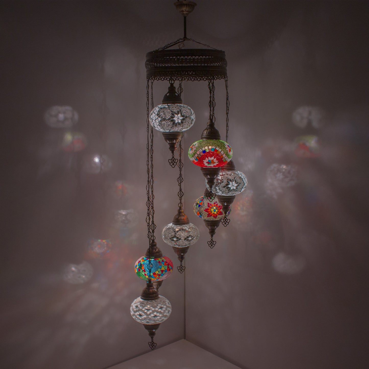 7 Globes Turkish Mosaic Pendant Lamp