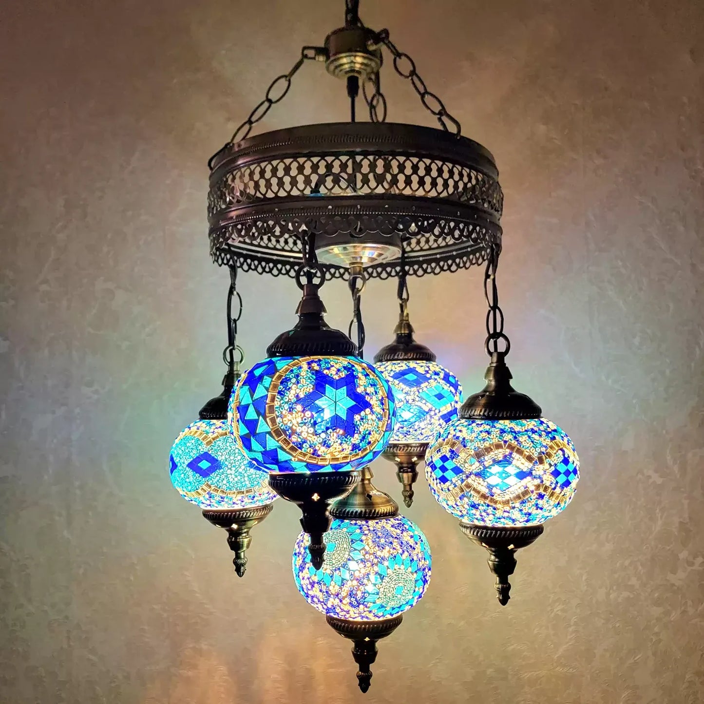 5 Ball Turkish Lamps Mosaic Chandeliers - 3