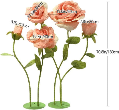 Giant Flowers for Decoration, 5-Pack Large Pink Artificial Flowers with Stems and Stands, 5.9Ft, Various Sizes, Bold and Festive Style, Perfect for Wedding, Party, Home Decor, Photography Props