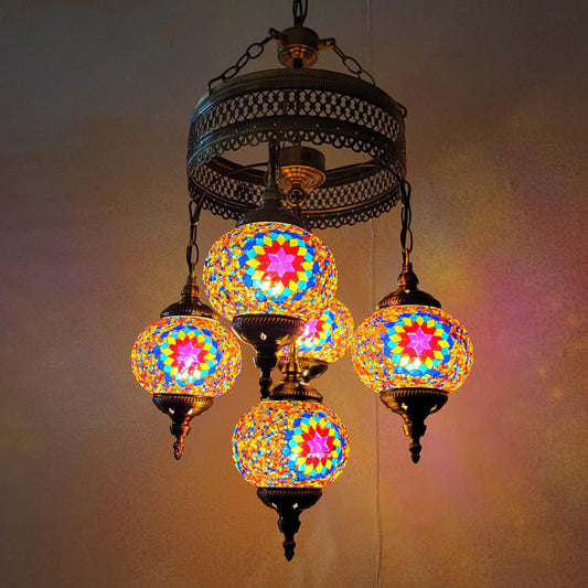 5 Ball Turkish Lamps Mosaic Chandeliers - 3