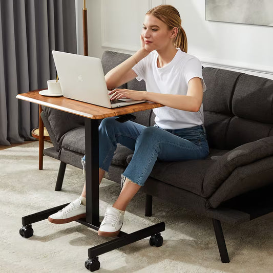 MCQ White/Black/Rust Small Standing Desk Mobile Portable Rolling Laptop Desk on Wheels
