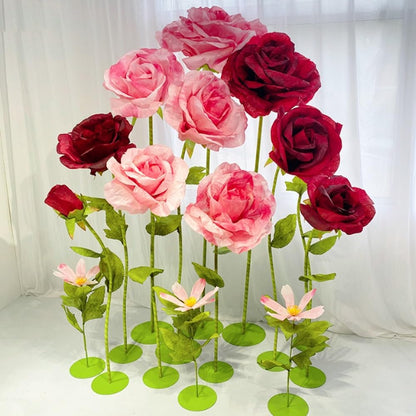 Giant Flowers for Decoration, 5-Pack Large Pink Artificial Flowers with Stems and Stands, 5.9Ft, Various Sizes, Bold and Festive Style, Perfect for Wedding, Party, Home Decor, Photography Props