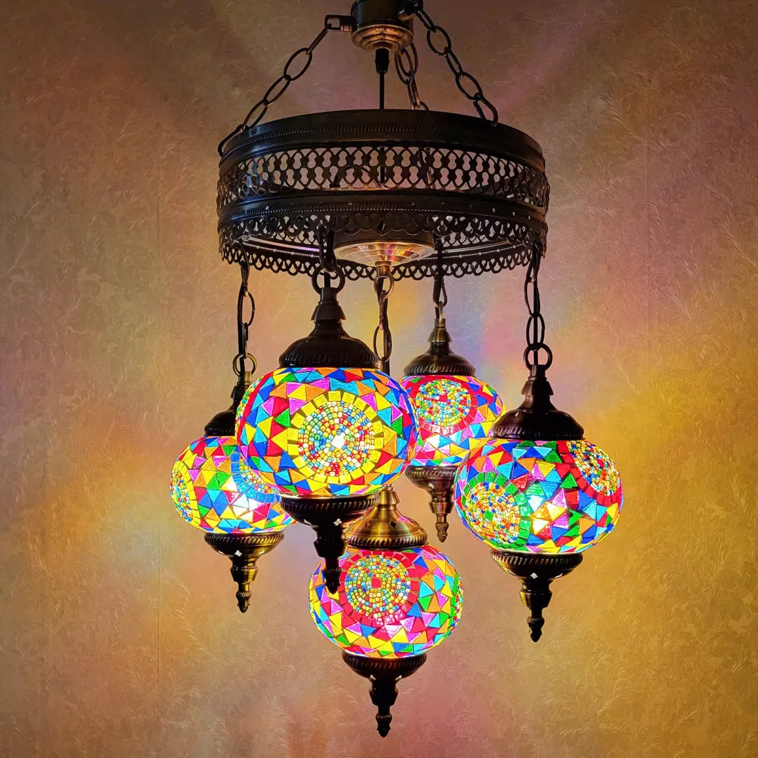 5 Ball Turkish Lamps Mosaic Chandeliers - 3
