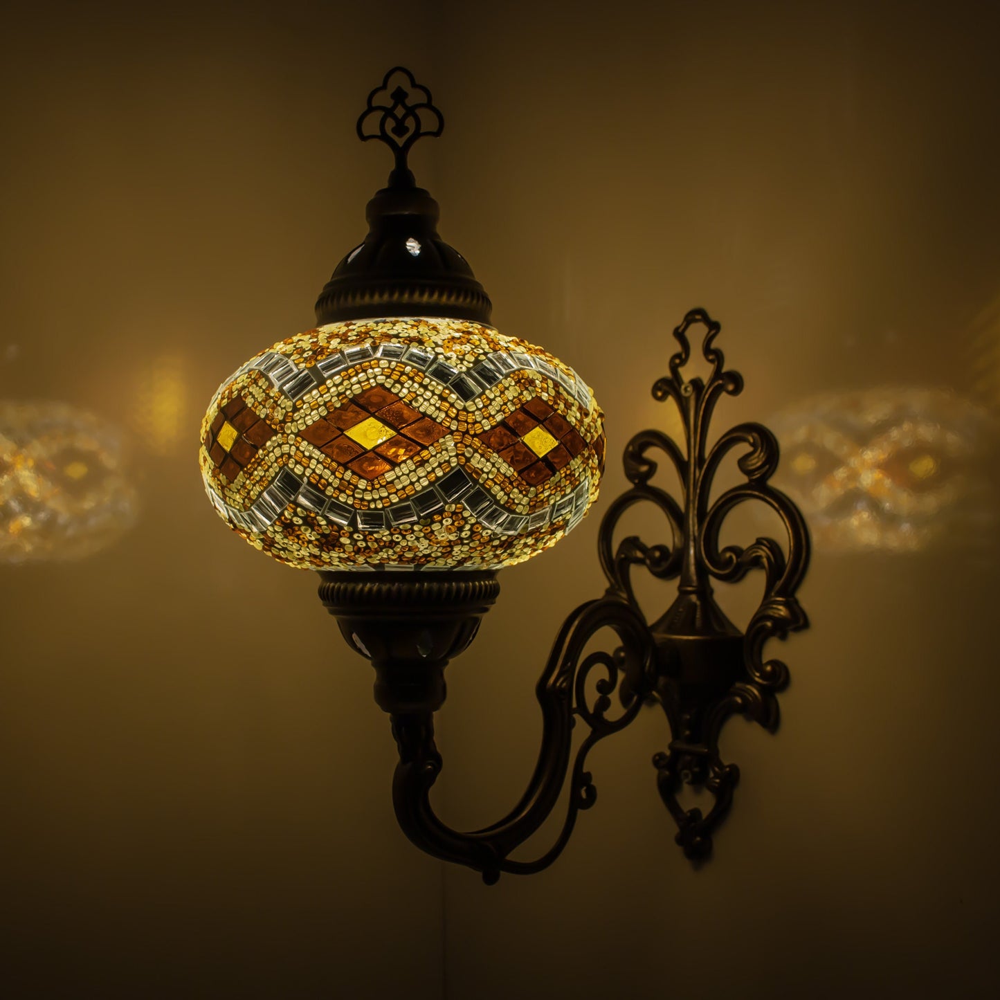 Turkish Moroccan Mosaic Wall Sconce Lamp with Bronze Base - D