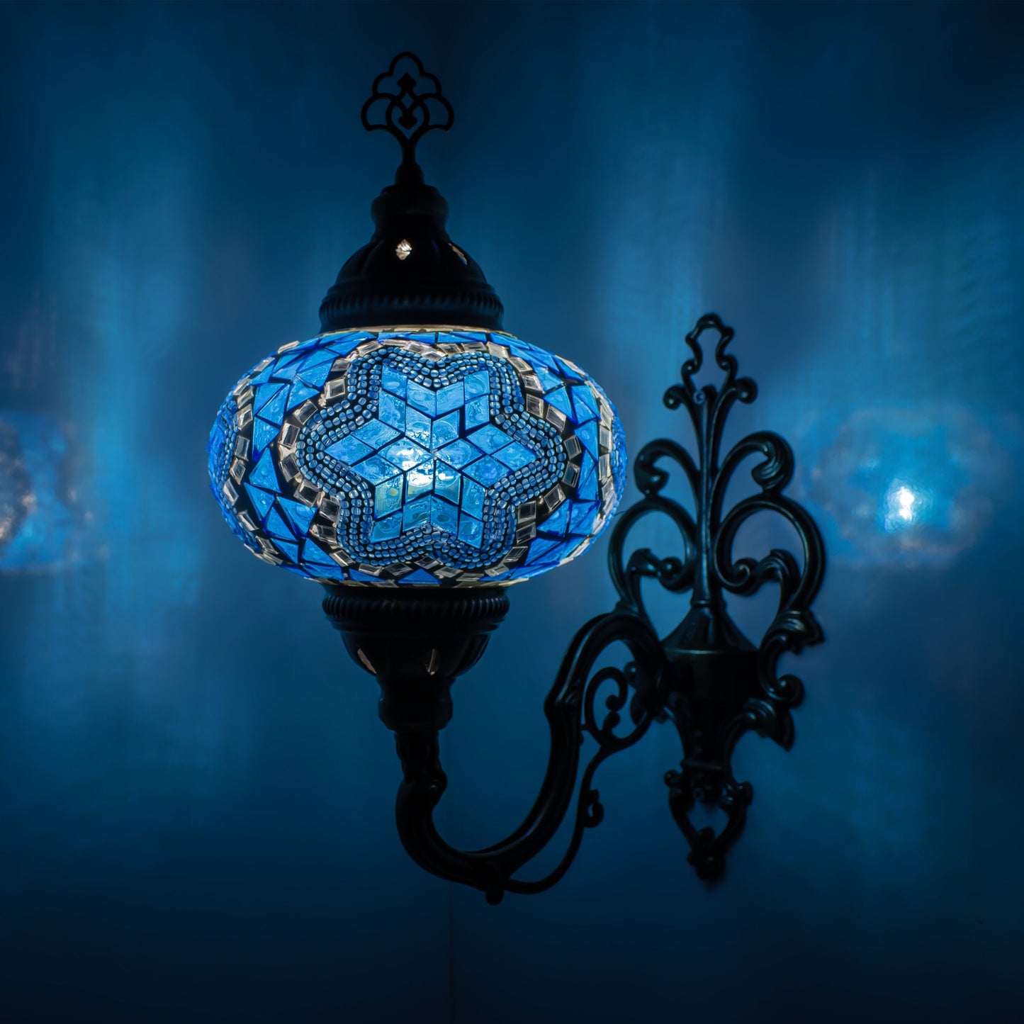 Turkish Moroccan Mosaic Wall Sconce Lamp with Bronze Base - B