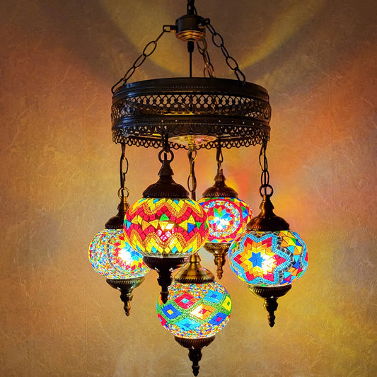 5 Ball Turkish Lamps Mosaic Chandeliers - 3