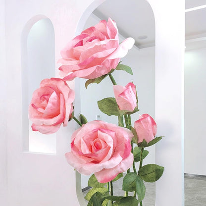 Giant Flowers for Decoration, 5-Pack Large Pink Artificial Flowers with Stems and Stands, 5.9Ft, Various Sizes, Bold and Festive Style, Perfect for Wedding, Party, Home Decor, Photography Props