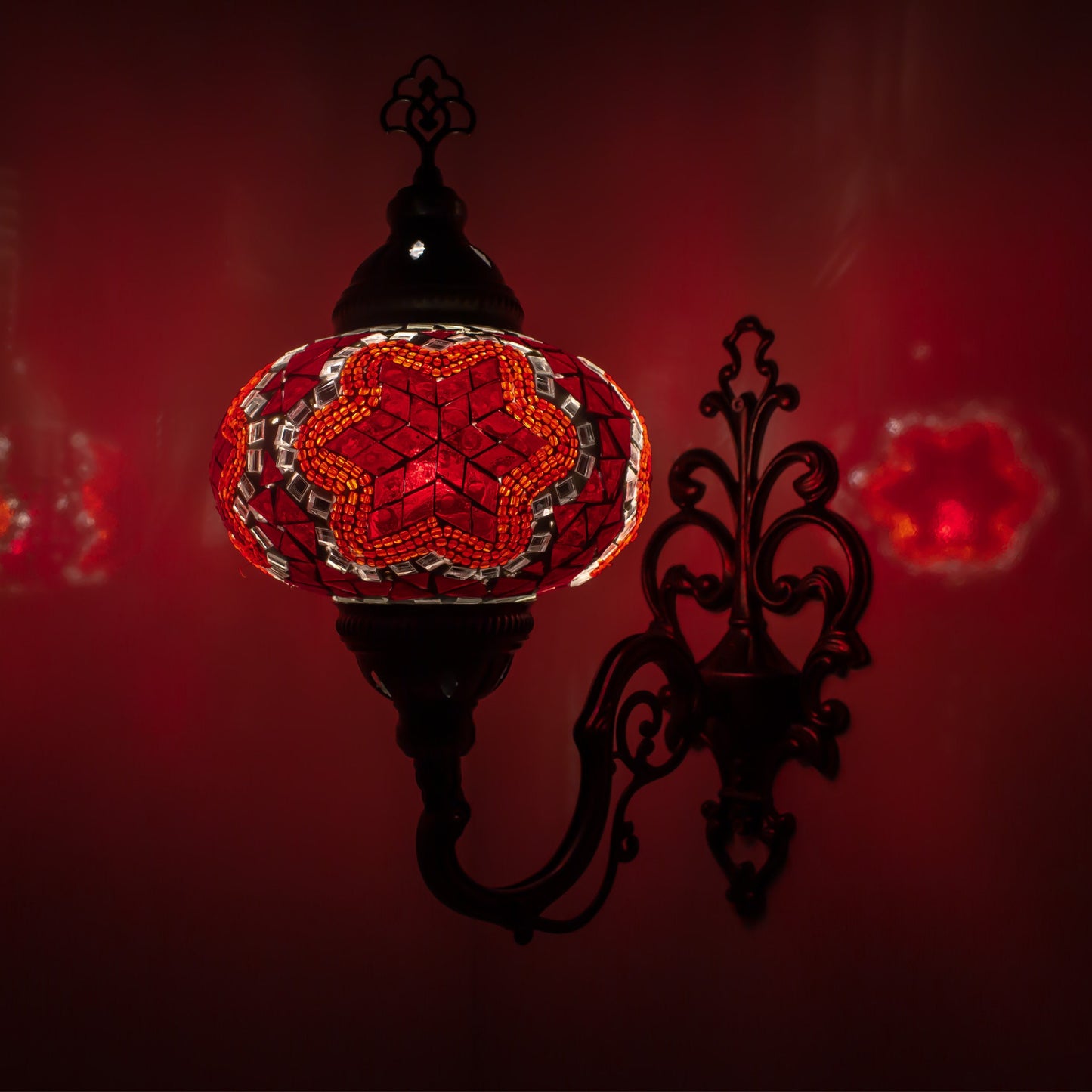 Turkish Moroccan Mosaic Wall Sconce Lamp with Bronze Base - B